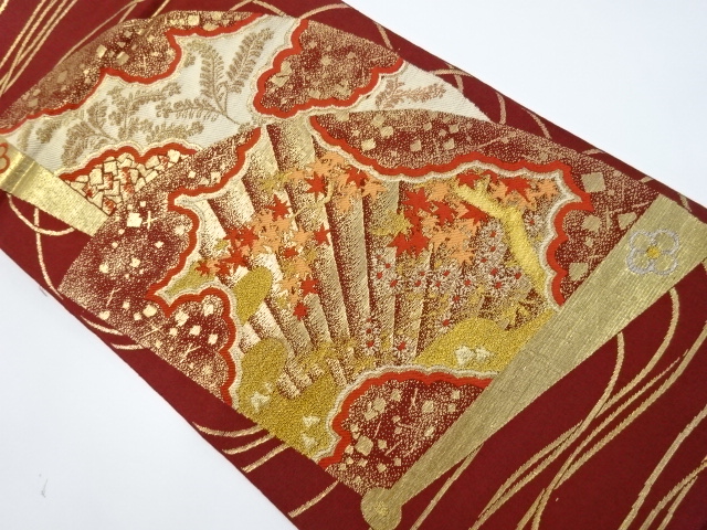 アンティーク　桧扇に紅葉模様織出本袋帯(材料)